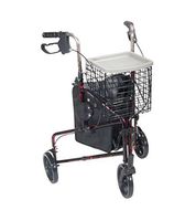 Drive 3 Wheel Rollator Rolling Walker with Basket Tray and Pouch, Flame Red, Model - 10289RD