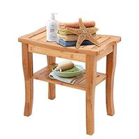 XGao Bamboo Shower Bench Seat Wooden Spa Bath Deluxe Organizer Stool with Storage Shelf for Seating Chair Perfect for Bathroom Home Indoor Or Outdoor for Adults Seniors (Yellow)