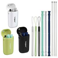 Longzon 3Pack Reusable Collapsible Silicone Straws with Case, Foldable Portable Drinking Straws with New Trendy Case and Cleaning Brushes, BPA free, FDA Certified – (Black+ Green+White)