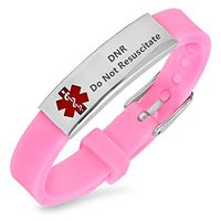 LiFashion LF Womens Girls Stainless Steel Silicone Sos DNR Medical ID Adjustable Bracelet Pink Rubber Health Alert Wristband Monitoring Awareness for Outdoor Emergency,Do Not Resuscitate