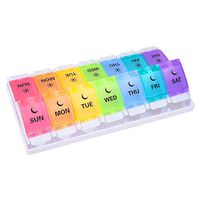 Weekly Pill Organizer 7 Day (Twice-a-Day), Sukuos Large Daily Pill Sorter with Easy Push Button Design for Pills/Vitamin/Fish Oil/Supplements - Rainbow Colors (Twice a Day)