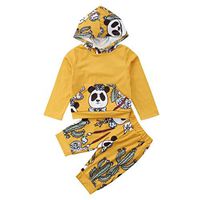 2pcs Halloween Newborn Infant Baby Boy Girl Cotton Hooded Sweatshirt Skull Bone Panda Tops Pants Clothes Set 1-4 T (Yellow, 12-18 Months)