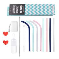 Zeattain Reusable Straws Collapsible, drinking straws silicone straw smoothie straws Foldable Portable Silicone with Cases Cleaning Brushes and Fixed Ring