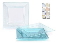 " OCCASIONS" 120 Plates Pack, Heavyweight Square Wedding Party Disposable Plastic Plates (6.5'' Cake/Bread Plate, Vitro Clear/Turquoise)