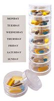 Stackable 7 Day Clear Pill Organizer with 2 Lids and a Set of Labels (Medium with Extra Container)