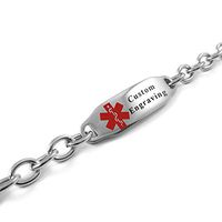 My Identity Doctor - Custom Engraved Women's Medical Bracelet, 6mm Steel O-Link - Red - Wrist Size 5.5 Inch