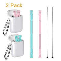 Aslanka Collapsible Silicone Drinking Straws, Reusable Straws with Cleaning Brush and Box, Portable 9.8 Inch Folding Straws for Hiking and Travel(2 Pack) (Green+Pink)