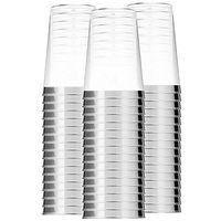 100 Silver Plastic Cups 12 Oz Clear Plastic Cups Disposable Cups recyclable Wine glasses Silver Rimmed Cups Fancy Wedding decoration Cups Silver Rimmed plastic Party Cups