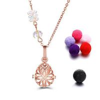 Morenitor Aromatherapy Necklace, Alloy Essential Oil Diffuser Necklace Chain with 4 Shining Crystal Cute Hollow Snowflake Pendant Jewelry Gift for Women, 5 Colors Cotton Refill Balls (Rosy Golden)