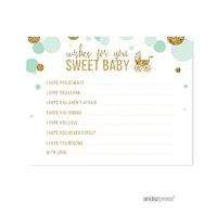 Andaz Press Mint Green Gold Glitter Boy Baby Shower Party Collection, Games, Activities, Decorations, Wishes for Baby Cards, 20-Pack