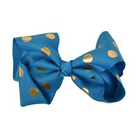 Aqua 5 Inch Bow With Gold Polka Dots