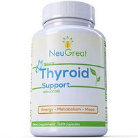 Thyroid Support Supplement with Iodine 120 Capsules, 100% Money Back Guarantee, Vitamin B12, Zinc, Ashwagandha - Energy, Metabolism, Mood & Weight Loss Formula, Made in USA