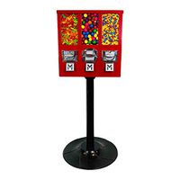Red All Metal Triple Compartment Commercial Vending Machine for 1 inch Gumballs, 1 inch Toy Capsules, Bouncy Balls, Candy, Nuts with Stand by American Gumball Company