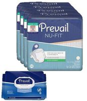 Prevail Nu-Fit Incontinence Brief with Tabs for Men and Woman, Heavy Absorbency, X-Large, Waist Size 59" - 64", 60 Count - Plus 1 Pack of 96 Prevail Wipes