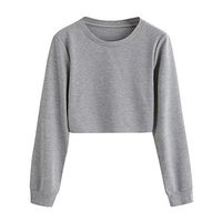 CHIDY Women's Solid Loose Hooded Drawstring Long Sleeve Crop Sweatshirt Crop Tops Pullover Hoodies(Medium,B-Gray)