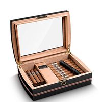 JUFU Cigar Box Cigar Box, Cigar Box Cigar Humidor Cedar Wood Cigar Box Cigar Box Cigarette Case Can Hold 75 Black @@ (Size : 33x23x10cm)