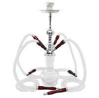 4 Hose Hookah Pipe Full White 20" Nargila Shisha Smoking Party Set + Four Hoses Huka Bar Cafe Bistro