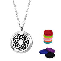 Anavia Personalized 1.18" Dia Flower Essential Oil Aromatherapy Diffuser Necklace 316L Stainless Steel Pendant Locket Jewelry for Women Girls with 12 Refill Pads Box, Back Engraving