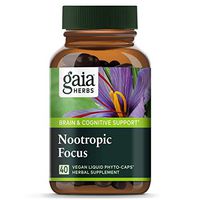 Gaia Herbs, Nootropic Focus, Brain & Cognitive Support, Saffron, Lemon Balm, Spearmint, Vegan Liquid Capsules, 40Count
