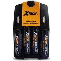 Xtech Rechargeable AA Batteries 3100mAh (4 Pack) and Battery Charger, Multi-Purpose and Emergency Rechargeable Double A Battery Set