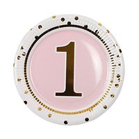 Geeklife 1st Birthday Girl Gold Paper Plates ,Cute Pink Birthday Party Plates , 20 PCS Lively Decorative Paper Plates Set