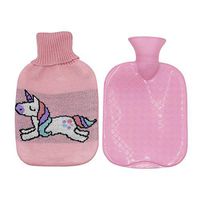 Suillty Premium Classic Natural Rubber Hot Water Bottle with Cute Unicorn Knit Embroidery Cover (1L, Pink)