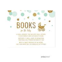 Andaz Press Mint Green Gold Glitter Boy Baby Shower Party Collection, Games, Activities, Decorations, Books for Baby Request Cards, 20-Pack