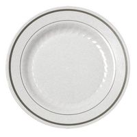 Disposable Reusable Appetizer Dinner Dessert Salad Plate for Party Catering Wedding Birthday Anniversary Shower (12 Pieces 10", White & Silver Bands)