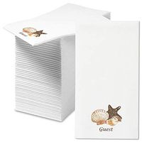 Seashells Linen-Like Disposable Guest Hand Towels (Set of 100)- 50% cotton 50% paper blend, 13" by 17" open and 4 1/2" by 8 1/2" closed, Great For Any Event! Wedding, Anniversary and Dinner Parties