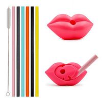 Pudinbag Silicone Reusable Straws with Pouch Case for Kids (Kiss/Pink)