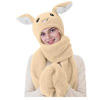 Theoylos Women's Winter Hat Cute 3PCS Hat Glove Scarf Plush Rabbit Ear Beanie Hat Ladies Warm Soft Skull Cap Khaki