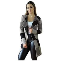 Alangbudu Women Plaid Cardigan Long Sleeve Patchwork Windbreaker Tops Overcoat Long Jacket Slim Fit Coat Office Outwear Black