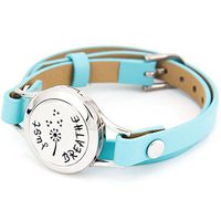 Mesinya Just Breathe 316L s.Steel Essential Oils Diffuser Locket Bangle Bracelet (Turquoise Color Leather 5.5''-7'')