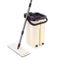 DELAMZ - 1Set Flat Squeeze Mop and Bucket Hand Free Wringing Floor Cleaning Mop 360° Roatation Automatic Spin Mop Pads Wet or Dry ge