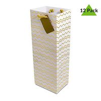 12 Premium Quality Paper Wine Gift Bags with Sturdy Handles and Tags Perfect for Party Favors Weddings House Warming Gifting 5"x4"x14" (Gold-Assorted)