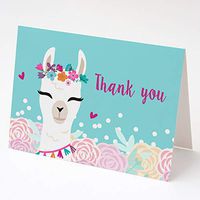 30 Folded Thank You Cards Alpaca Llama Head Birthday Baby Shower + 30 White Envelopes