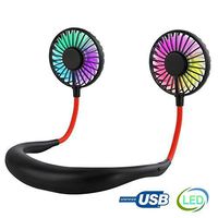 Hand Free USB Personal Fan- Portable Handheld Mini LED Fan Headphone Design Neckband Fan Internal Rainbow and White Light, 3 Speeds, Quiet, Rechargeable Perfect for Sports, Traveling and Office