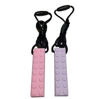 Calming Sensory Chew Necklace Brick Block shaped Pendant Set Designed for ADHD Teething Autism Chewing 2-Pack with Extra white cords and Break away plastic Safety Clasps (Pink/Purple)