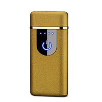 Metal Case Dual Arc Plasma Flameless Windproof USB Rechargeable Electronic Lighter with Illuminated Touch Sensor and Battery Indicator (Frosted Gold)