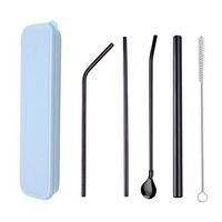 Emptystar Reusable Drinking Straws - Stainless Steel Metal Straws Premium Food-Grade Folding Drinking Straws Keychain Portable Set with Travel Case & Cleaning Brush (E)