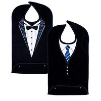 Classy Pal, Adult Bibs for Men, Clothing Protectors for Eating, Senior Adult Bib Terry Cloth Crumb Catcher, Embroidered Design, Waterproof, Reusable, Washable 2 Pack (Blue Tie + Tuxedo)
