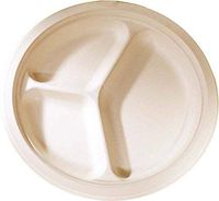 [500 COUNT] 10" in Round Disposable Plates with 3 Compartments - Natural Sugarcane Bagasse Bamboo Fibers Sturdy Compostable Eco Friendly Environmental Paper Plate Alternative 100% by-product Tree Free