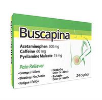 Buscapina Multi Symptom Pain Relief (24 caplets) - Menstrual Cramp Defense, Extra Strength for Headache, Backache, Bloating, Plus More for Men and Women, with Acetaminophen, Caffeine, Para Dolor