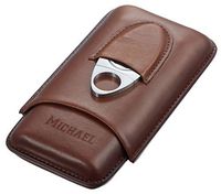 Personalized Visol Legend Brown Genuine Leather Cigar Case with Cutter with Free Engraving
