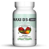 Maxi Health Natural Vitamin D3 -"3000 IU" - Nutrition Supplement, 180 Tablets, Kosher