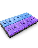 XL AM PM Weekly Pill Organizer 2 Times A Day, Sukuos Large Daily Pill Cases with Easy Push Button Design for Pills/Vitamin/Fish Oil/Supplements (Rainbow)