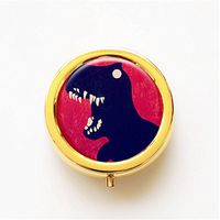 RhyNSky Dinosaur Silhouette - Animal Mini Portable Pocket Pill Box Case Holder for Purse, 3 Compartments, Gold, CG252