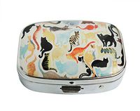XUTAI Custom Personalized Square Stainless Steel Silver Glass Travel Pill Case Vitamin Decoration Box (Colorful Cats)