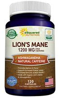 Lions Mane Mushroom Capsules with Ashwagandha & Natural Caffeine - 120 Capsules - Organic Lion's Mane Powder Extract Supplement - Pure Nootropic Complex Pills to Support Immune System & Brain Booster