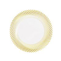 Party Essentials N687025 70-Count Hard Plastic 6" Divine Dinnerware China Dessert/Appetizer Swirl Rim Disposable Plates, White/Gold